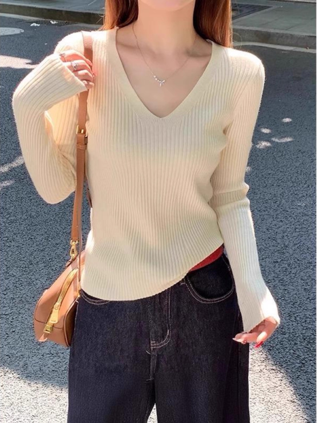 0210 v领长袖女2025秋季新款高级感修身毛衣针织K5