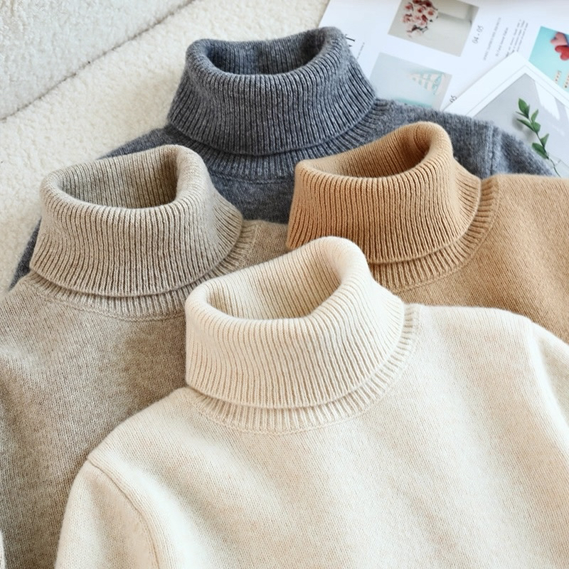秋冬季儿童纯羊毛男女童加厚高翻领针织打底百搭毛衣内搭