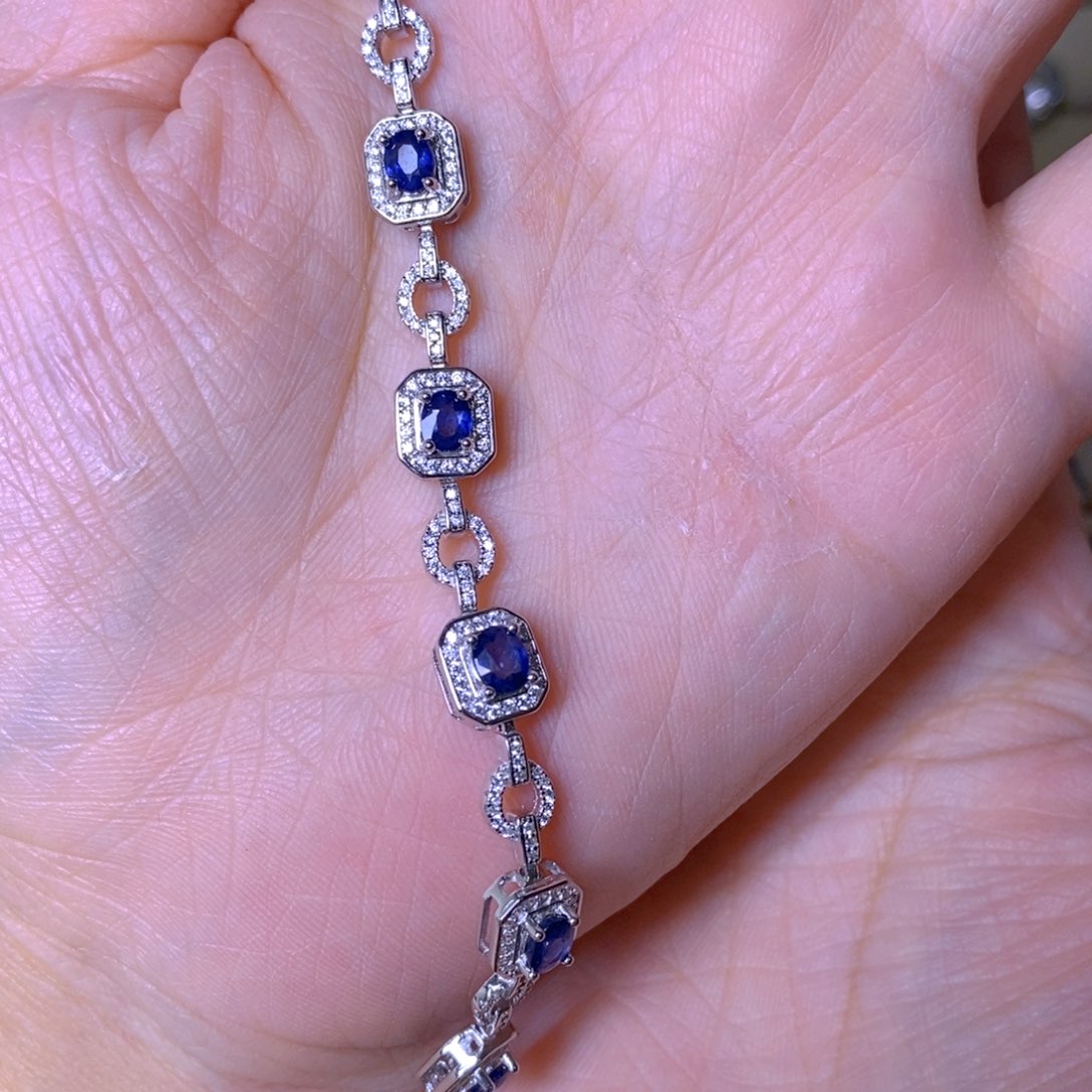 蓝宝石手链银S925镶嵌小**神