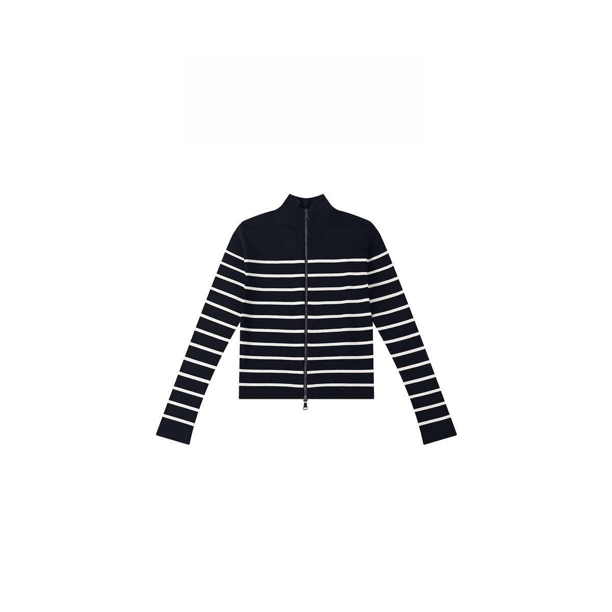 羊毛条纹针织衫立领长袖双头拉链上衣 735