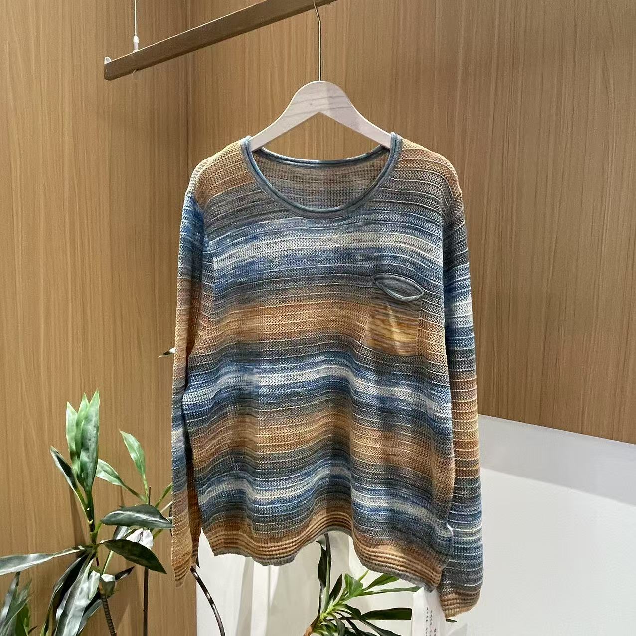 14996新款春秋宽松显瘦撞色百搭针织开衫T恤