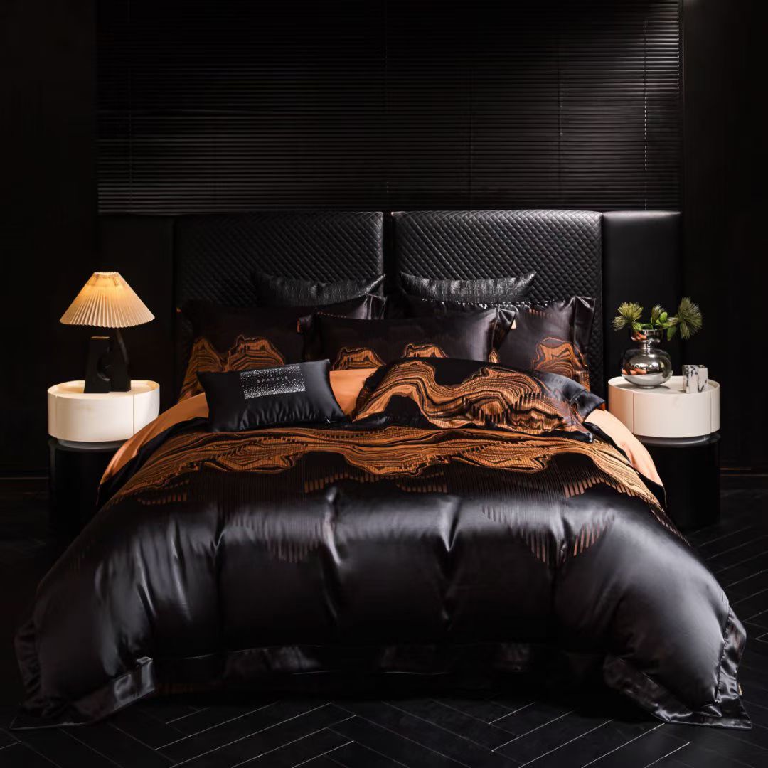 双股支色织提花柔丝缎高端高贵加厚四件套轻奢高级感床盖床上用品