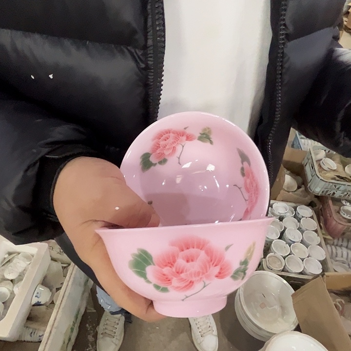 瓷片景德镇陶瓷红嘻嘻芙蓉米饭碗2只