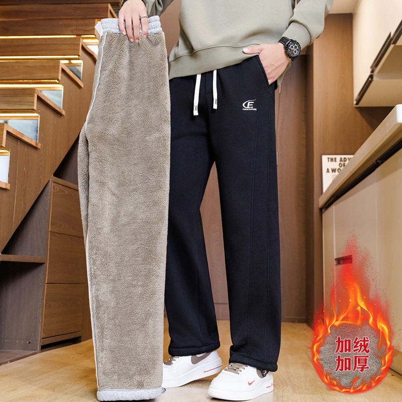 直筒冬季加绒加厚净版微弹标准免烫卫裤休闲裤绒裤男士宽松