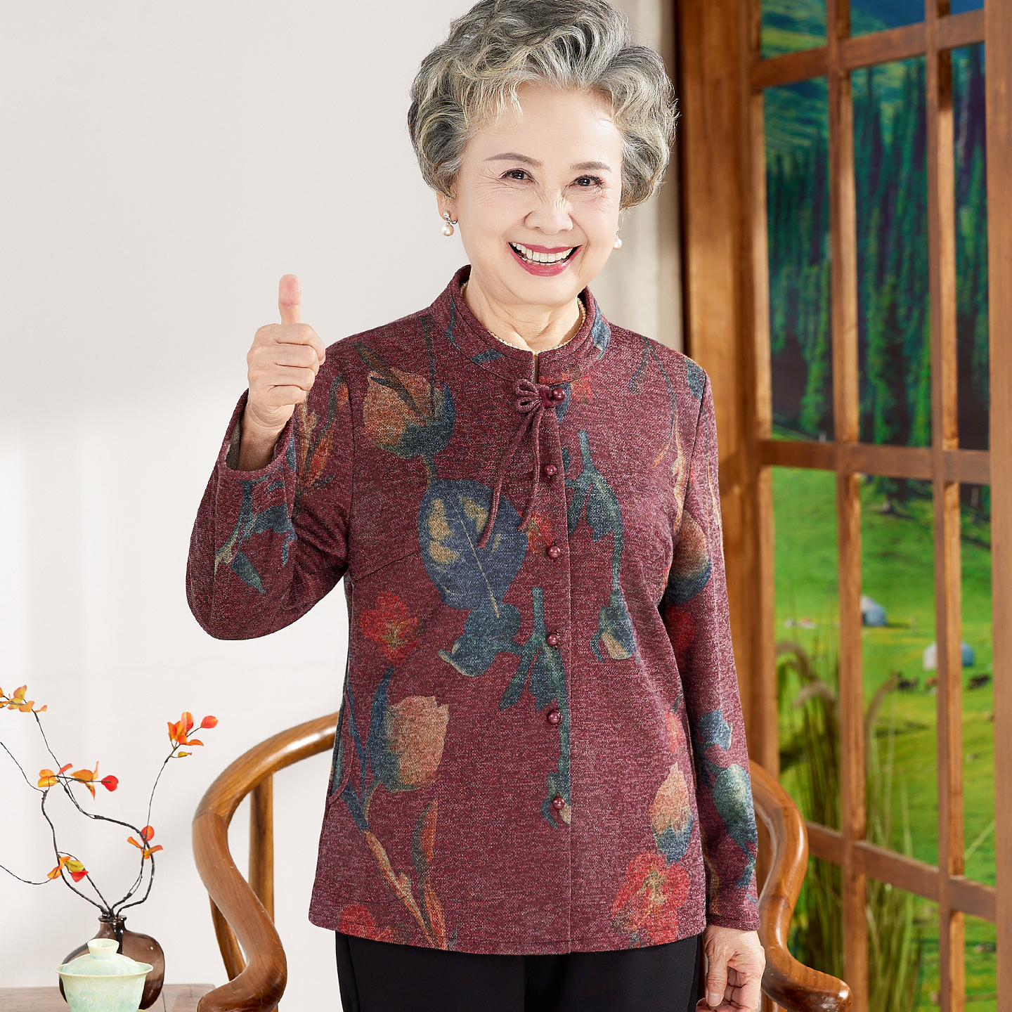 中老年人衬衫女奶奶装薄款开衫衣服老太太衬衣妈妈春秋季长袖上衣
