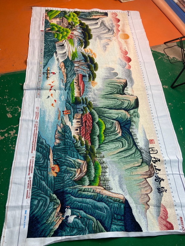 纯手工十字绣成品富春山居图230×100c'm客厅挂画