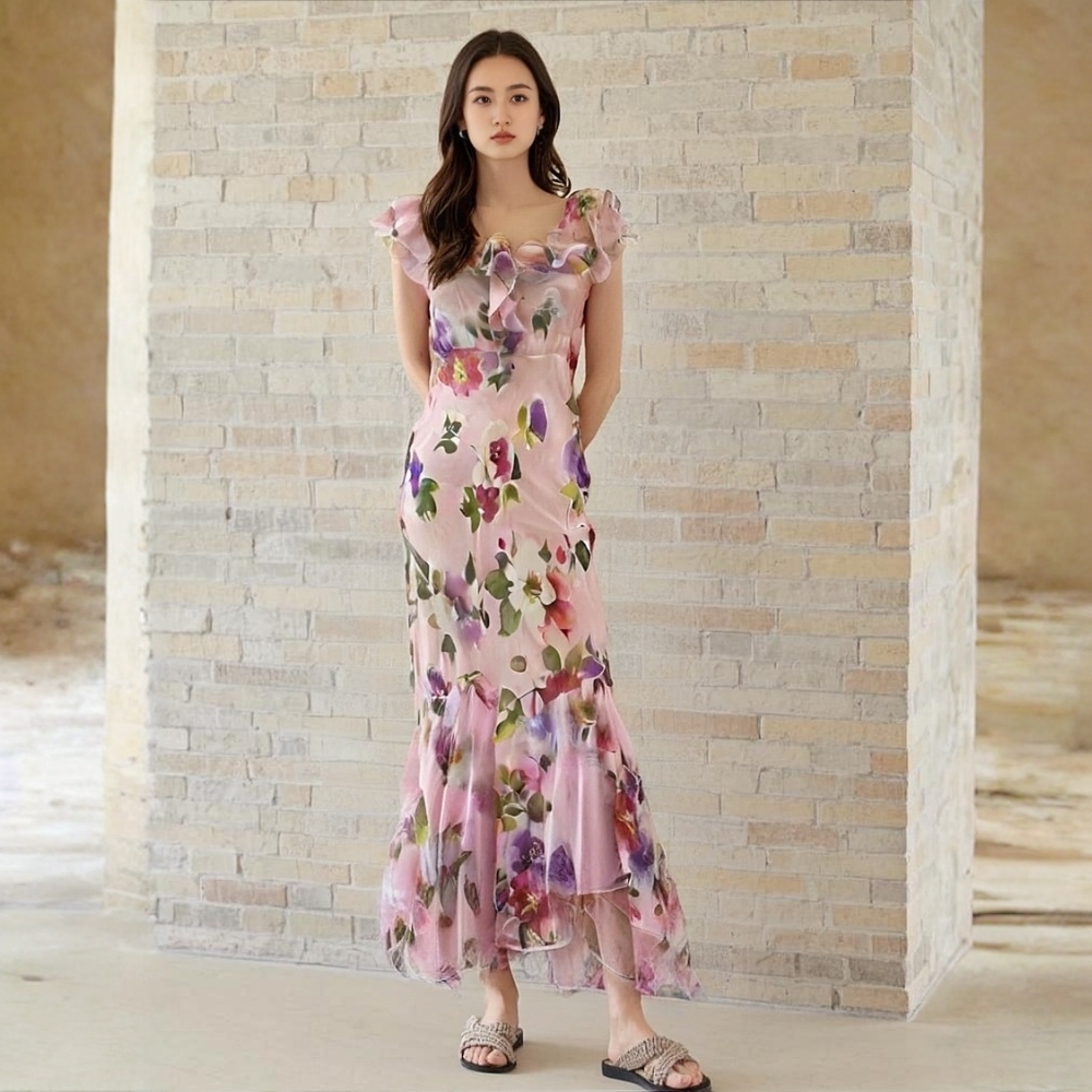 收腰气质女士显瘦时尚性感修身轻奢高级感夏季复古优雅长款连衣裙