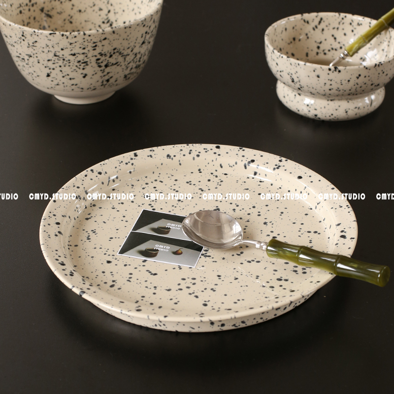 10寸25*2.5cm折边泼墨圆盘釉下彩陶瓷盘大盘