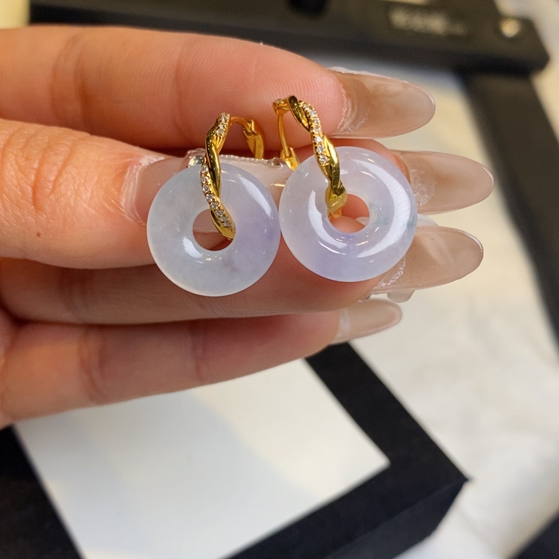 翡翠耳饰18K金镶嵌设计款麻花耳包➕甜甜圈