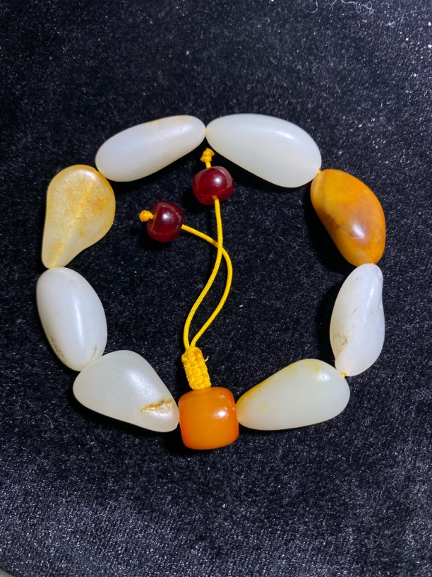 真皮真料百搭男女款黄沁皮白玉手串46.4克