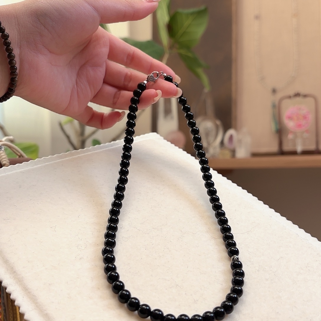 黑曜岩银S925镶嵌颈饰设计款