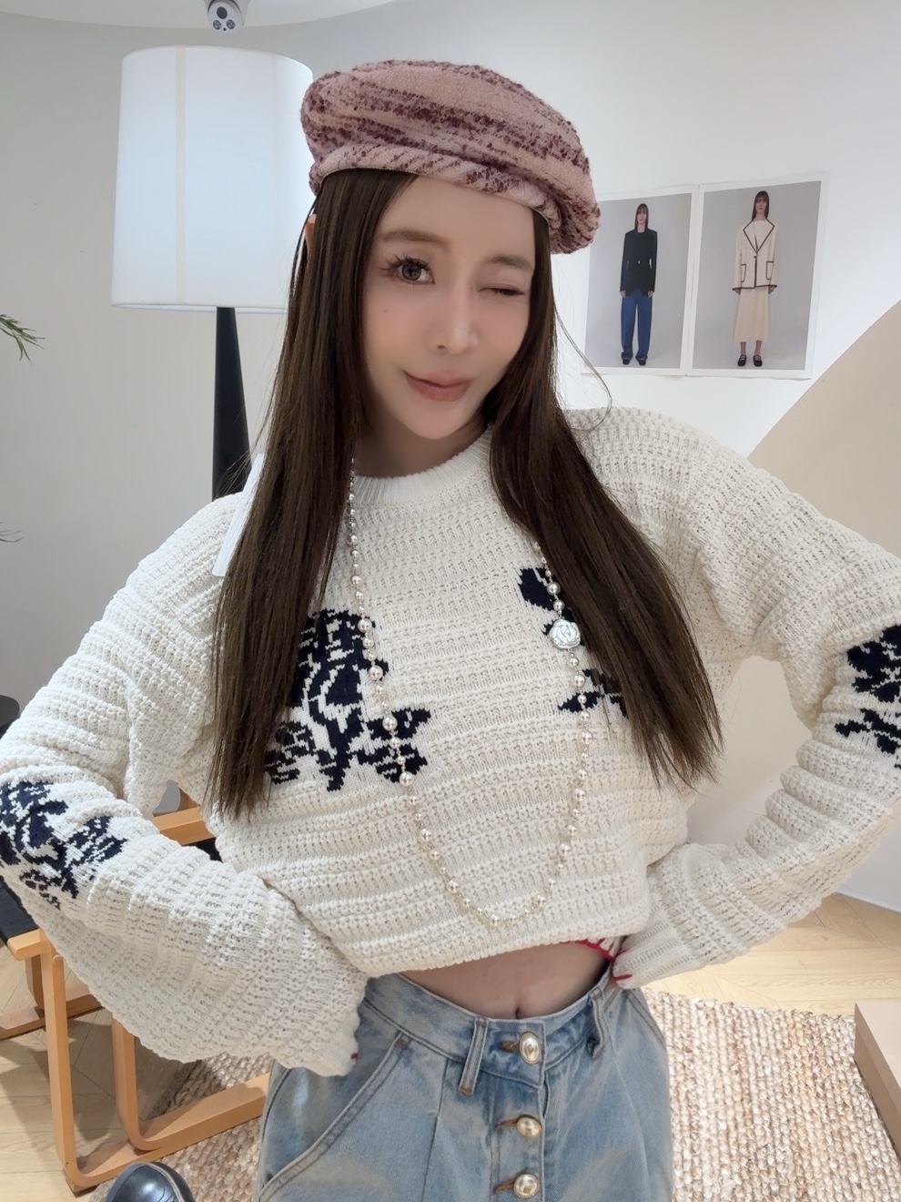 EENK品牌授权 26PS早春新品 条纹针织开衫外套 韩国设计师品牌