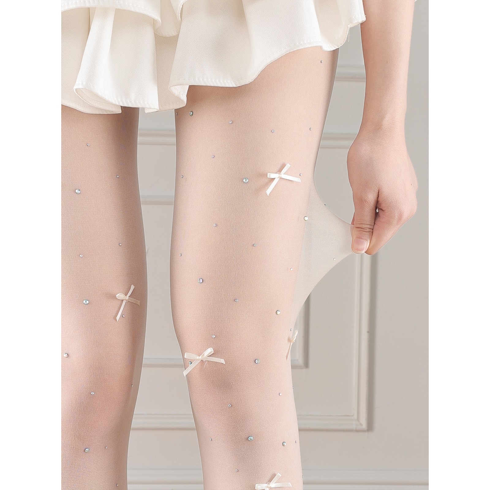 抵达一楼甜美lolita闪钻蝴蝶结丝袜薄款防勾丝纯欲风日系jk美肤袜