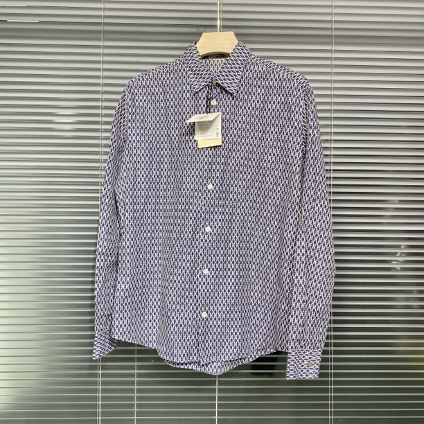 99新 Hermes/爱马仕 23春夏 几何满印 蓝色 40码 长袖衬衫 k483
