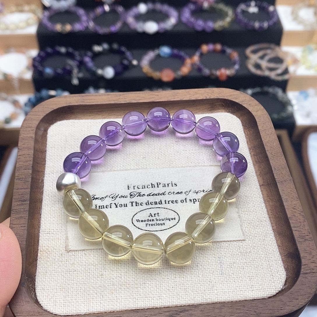 水晶手链未镶嵌一****闪巴西紫水晶加黄水晶