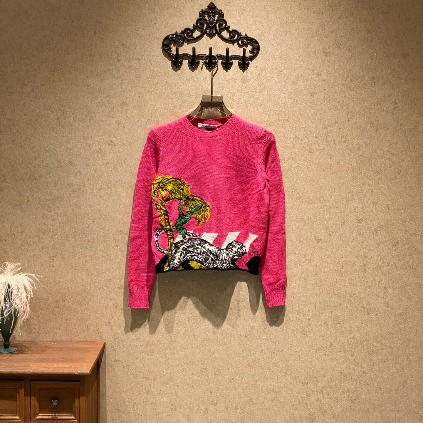 未使用 DIOR/迪奥 Dior 玫粉色度假风景羊绒毛衣/38码/35376