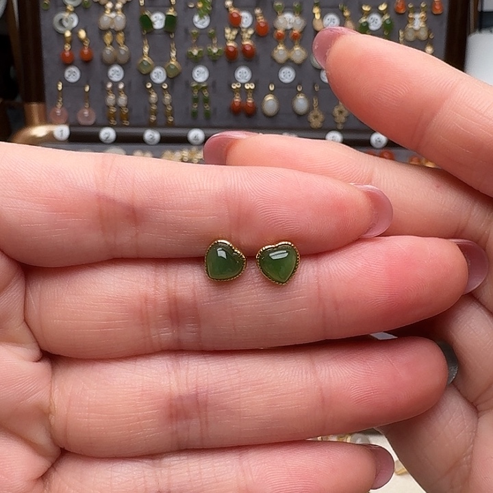 和田玉银S925镶嵌耳饰