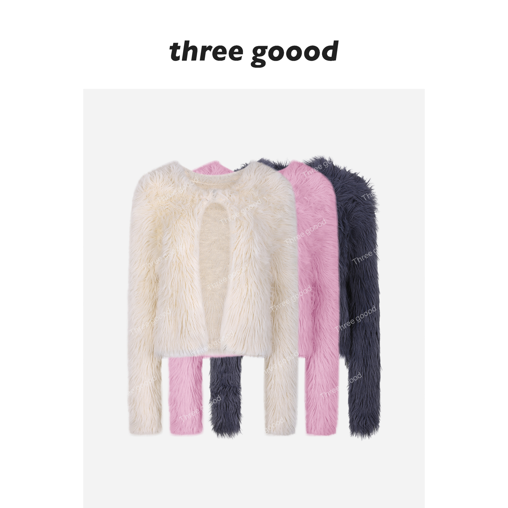 THREE GOOOD/三吉 仿貂拉毛开衫女时尚休闲毛毛上衣Y725Z20660
