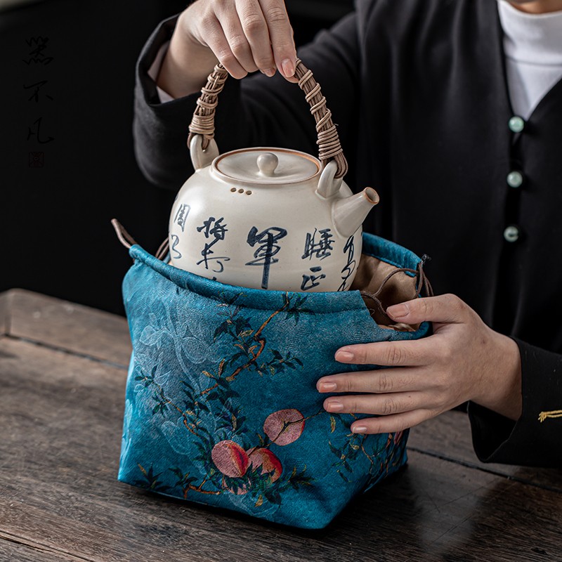 云纱提梁壶收纳包铁壶银壶防烫加厚布袋煮茶壶户外旅行便携茶具包