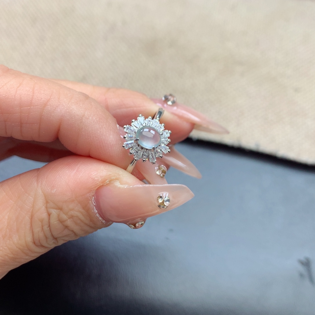 银S925镶嵌戒指翡翠U**e缅甸翡翠