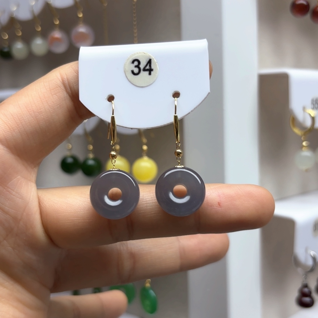 和田玉耳饰18K金镶嵌