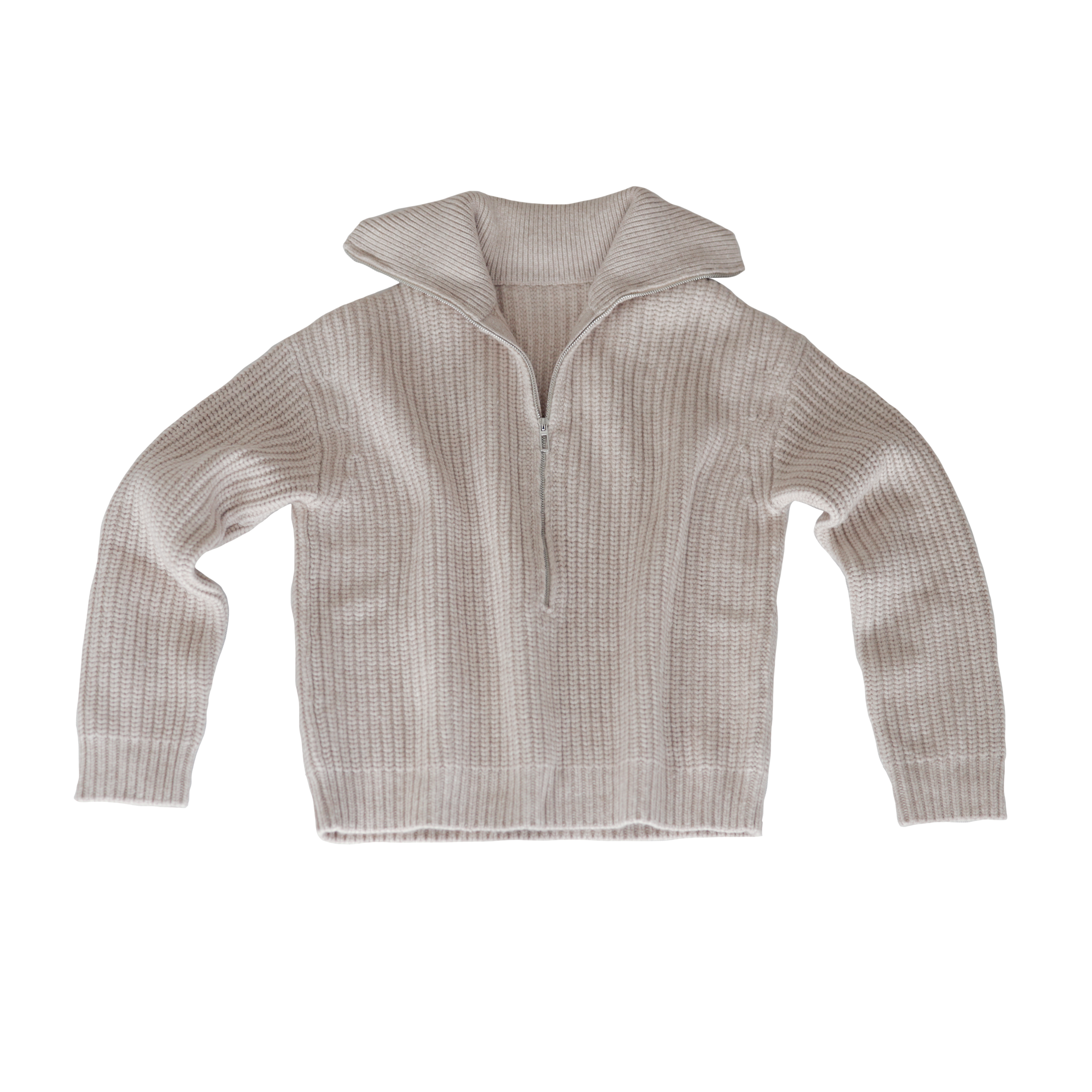 LANMERE【暖丘织迹】美利奴羊毛藕粉色立领半拉链粗花编织羊毛衫