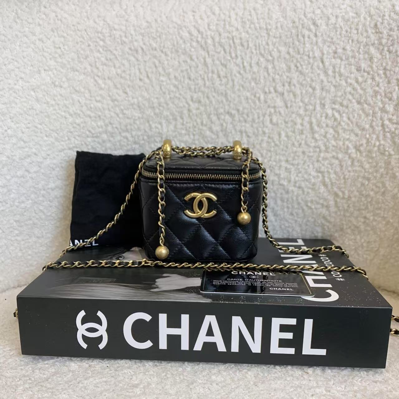 95新 Chanel/香奈儿 壹臻/黑金双金 珠盒子包 31开 59269371