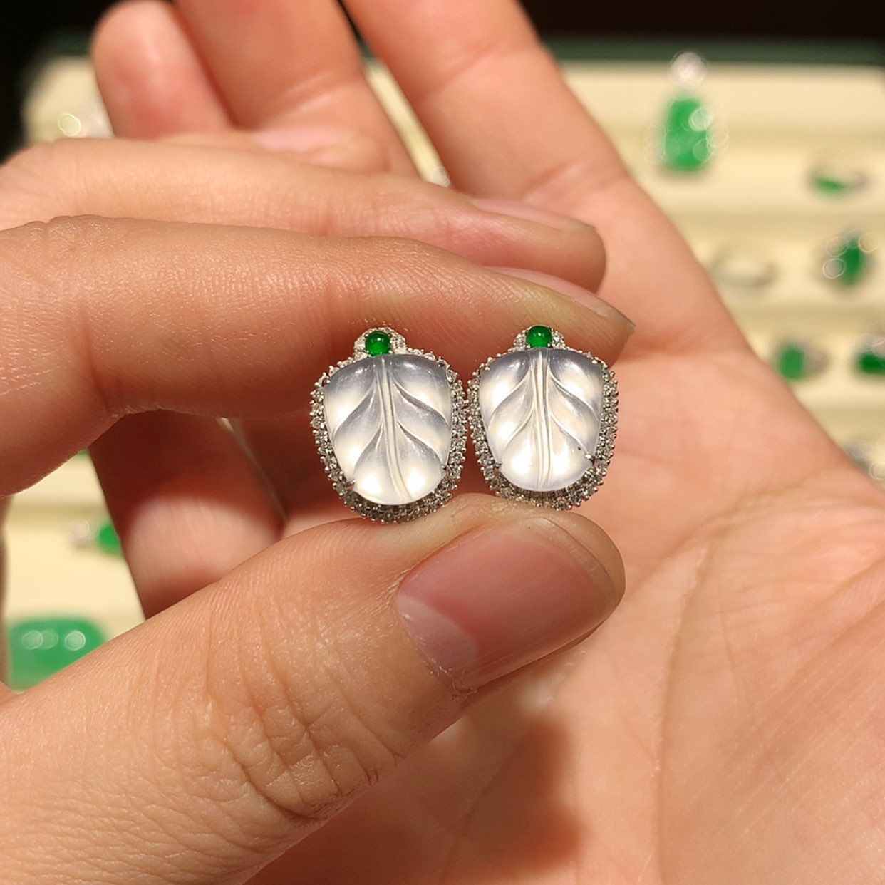 【闪购商品】翡翠耳饰18K金镶嵌缅甸A货