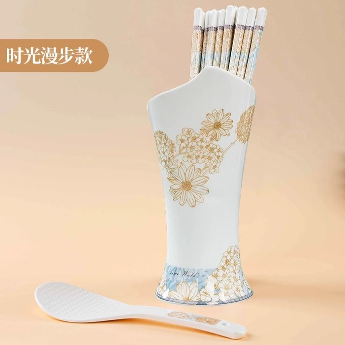 陶瓷筷子筒筷子描金沥水家用环保易清洗 