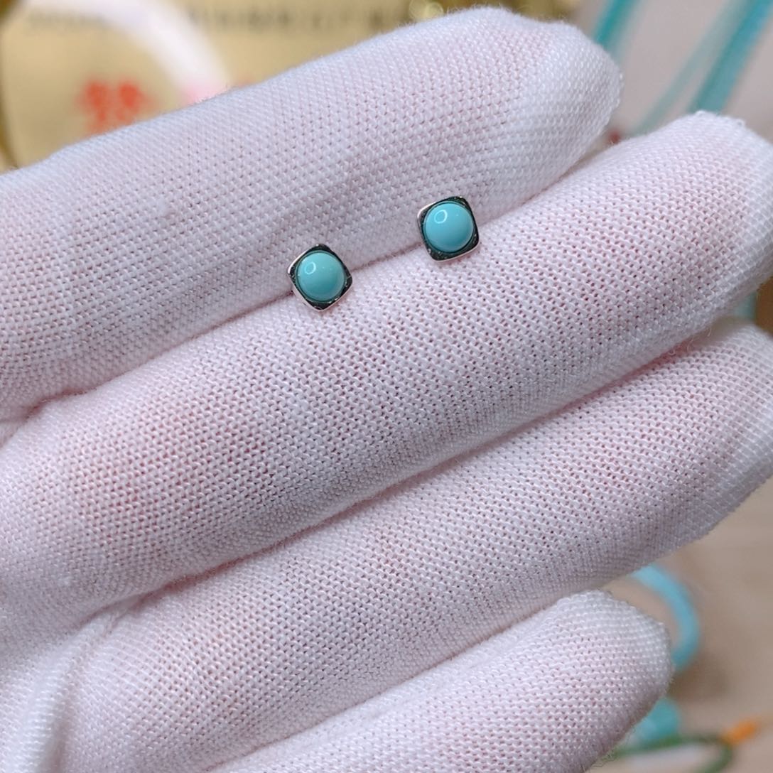 绿松石   耳饰银S925镶嵌
