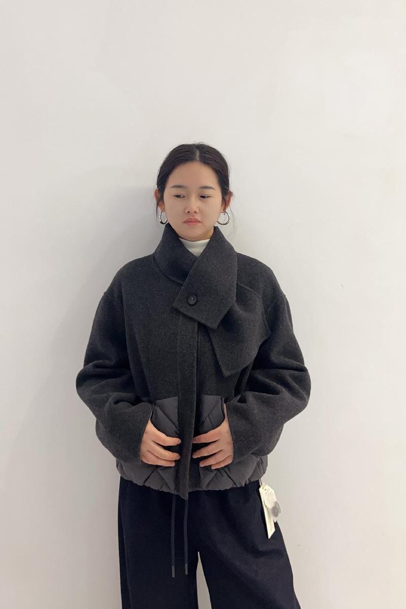 女士时尚毛呢拼接轻薄加绒款短款