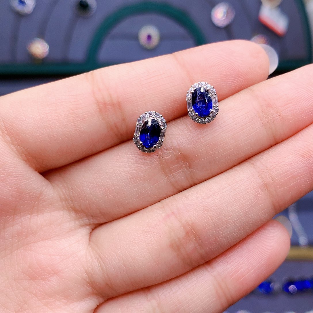 蓝宝石耳饰银S925镶嵌