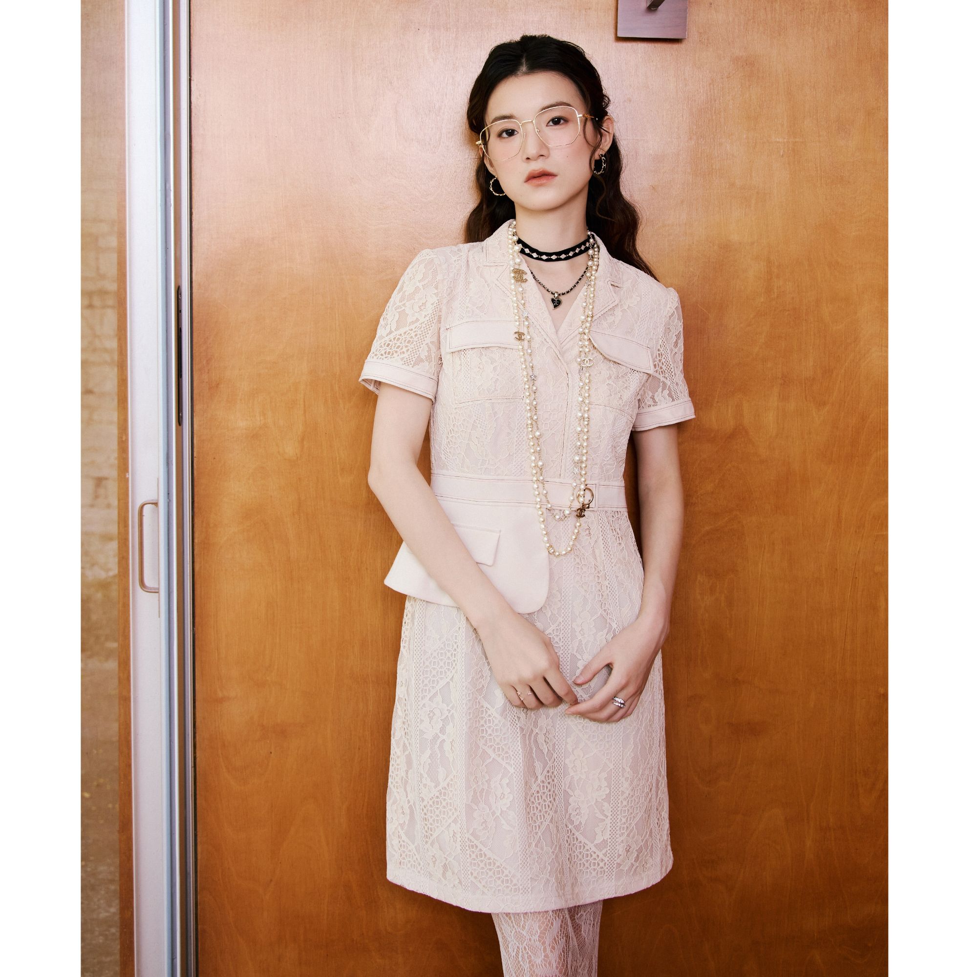 【她翼】春季V领高腰套头连衣长裙气质休闲提花AA1222321334