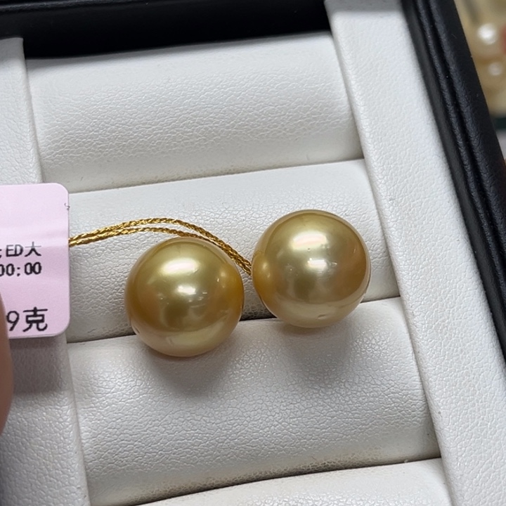 海水珍珠18K金镶嵌耳饰金珠14-15mm128
