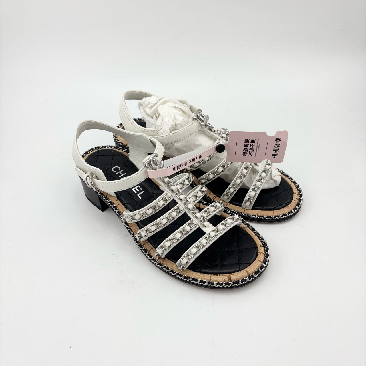 95新 Chanel/香奈儿 香奈儿/37码/银色锁链双c凉鞋/97新/TT0649