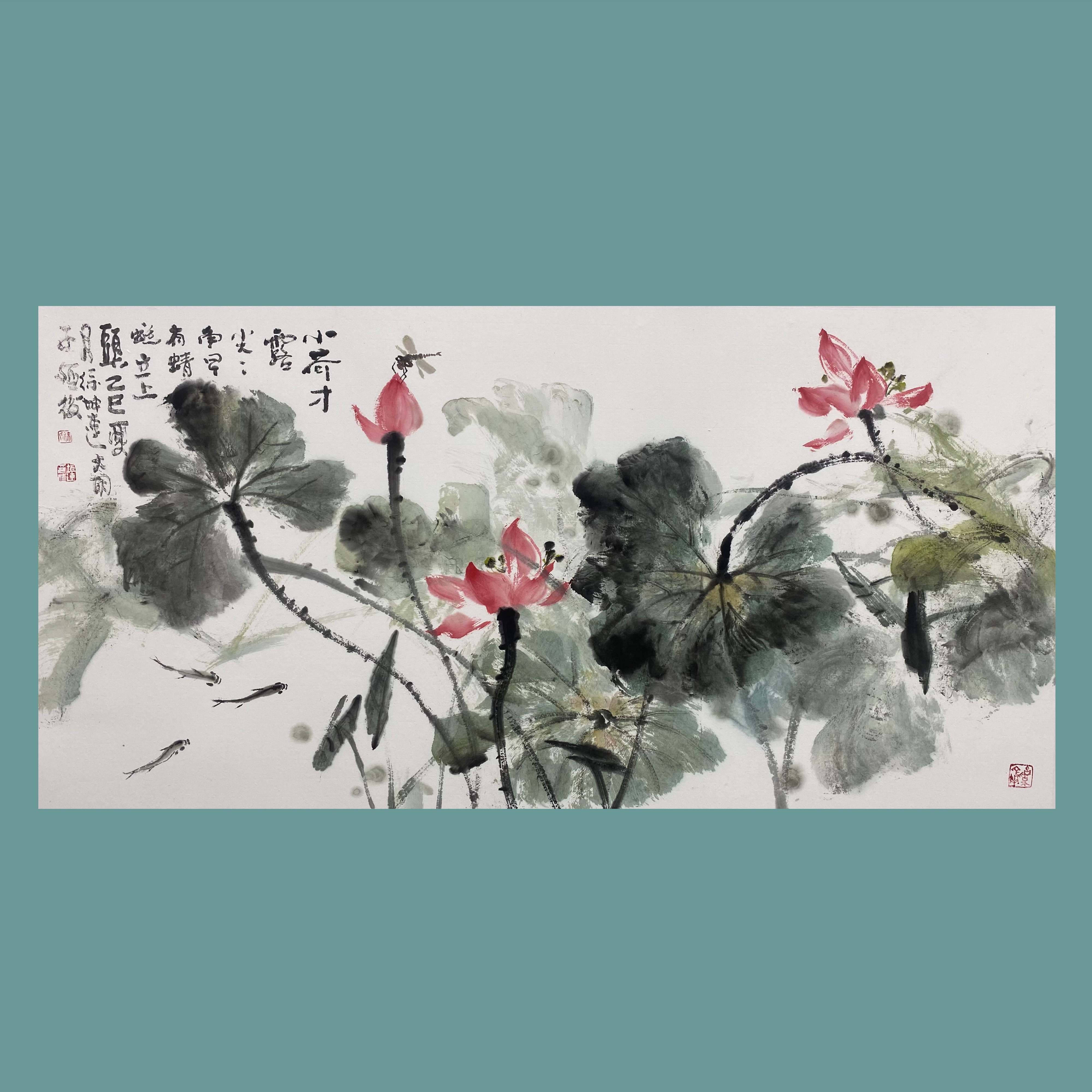 徐坤连三尺100*50cm荷花国画花鸟收藏送人佳品