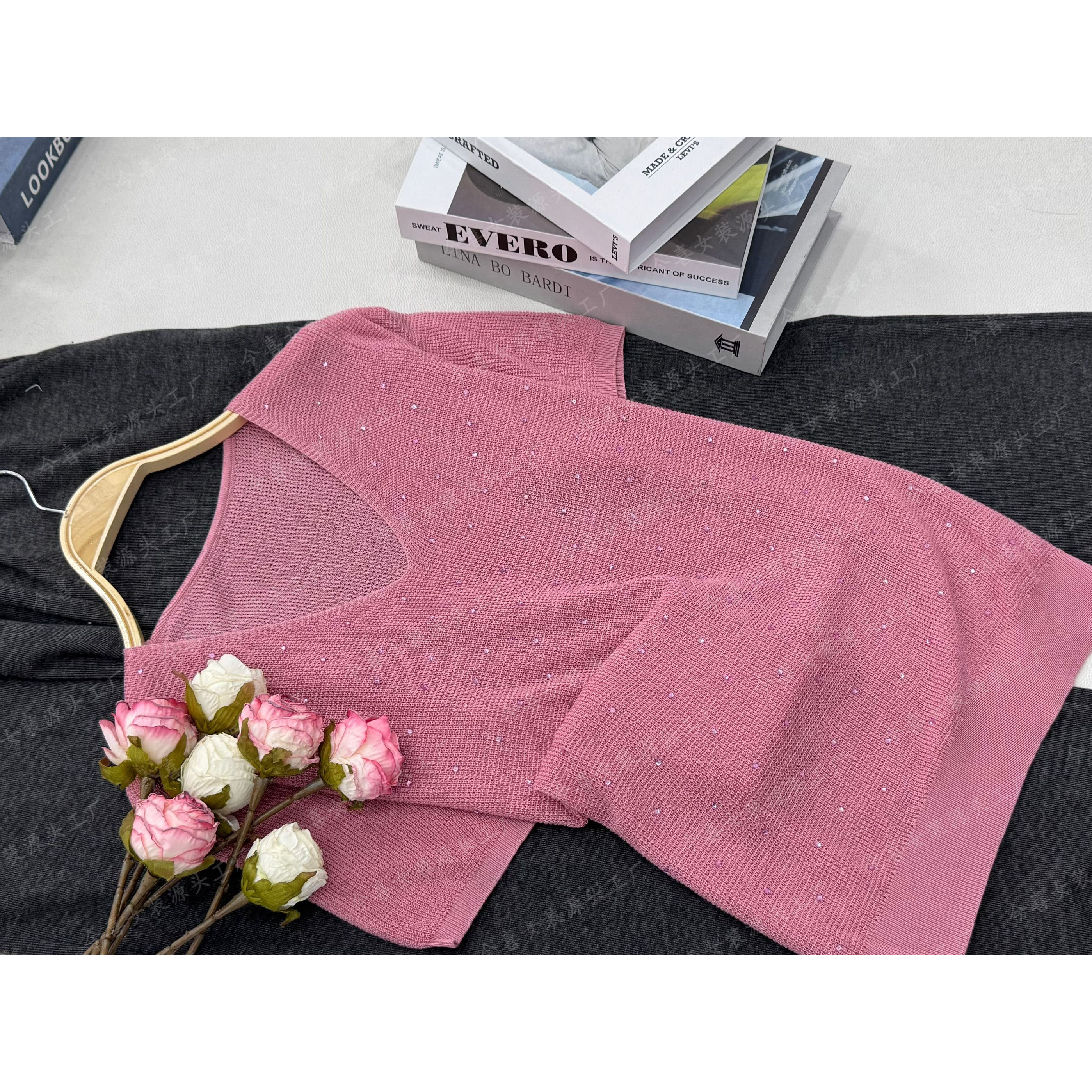 【粉色烫钻】夏季新款百搭宽松短袖上衣QC2668