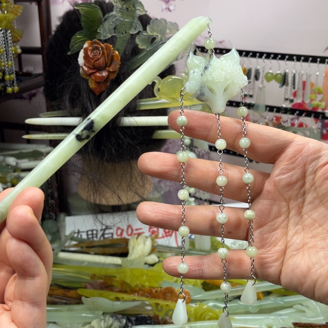 岫玉未镶嵌发饰长度19厘米左右