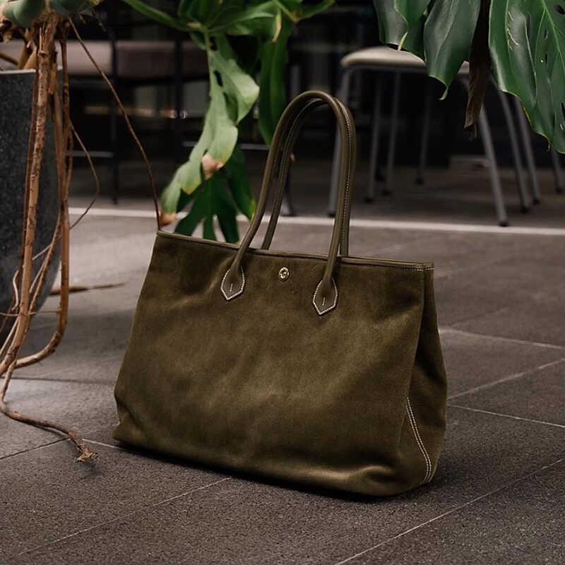 WEITELANG外贸轻奢皮匠头层牛皮反绒皮托特包男休闲包男真皮手提