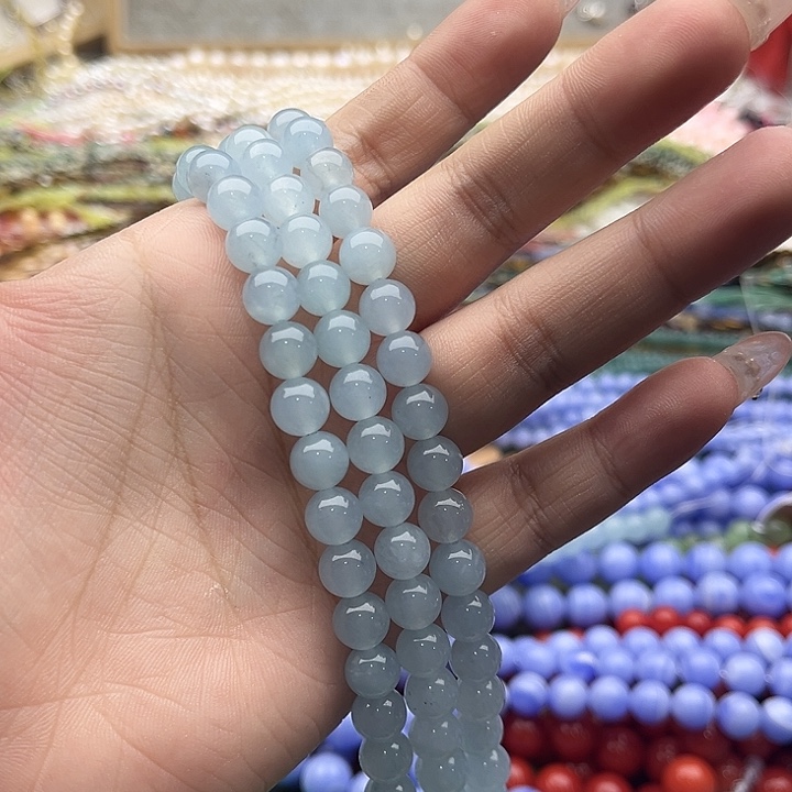 玛瑙/玉髓珠宝半成品未镶嵌一条8mm左右海蓝宝