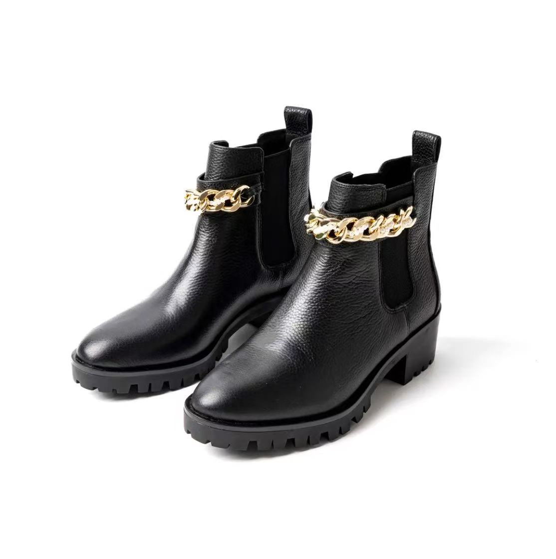 【皮鞋尺码正码正拍】牛皮低跟女秋冬新款舒适复古马丁靴（QA-0741）