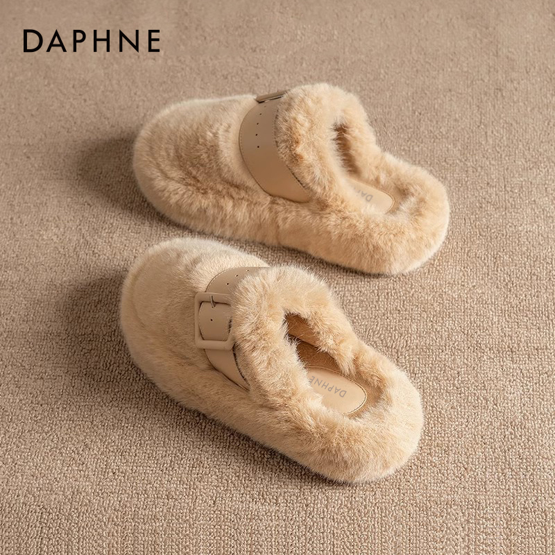 达芙妮厚底毛毛拖鞋女外穿2025新款冬季毛茸茸网红家居晨袍毛毛鞋