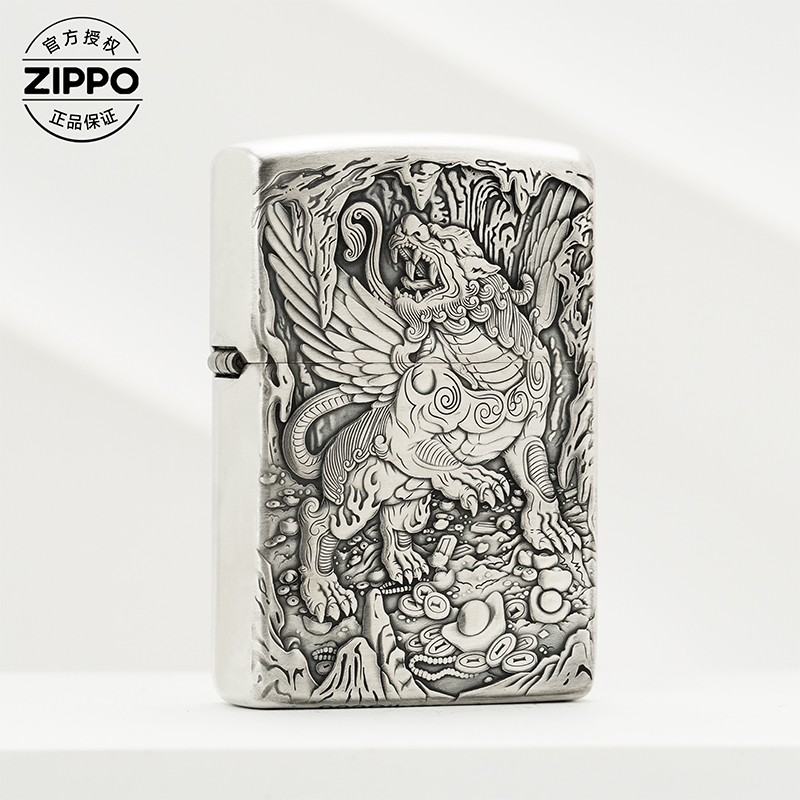 ZIPPO/之宝打火机S925银套壳【天禄貔貅】原装煤油打火机DYJ1
