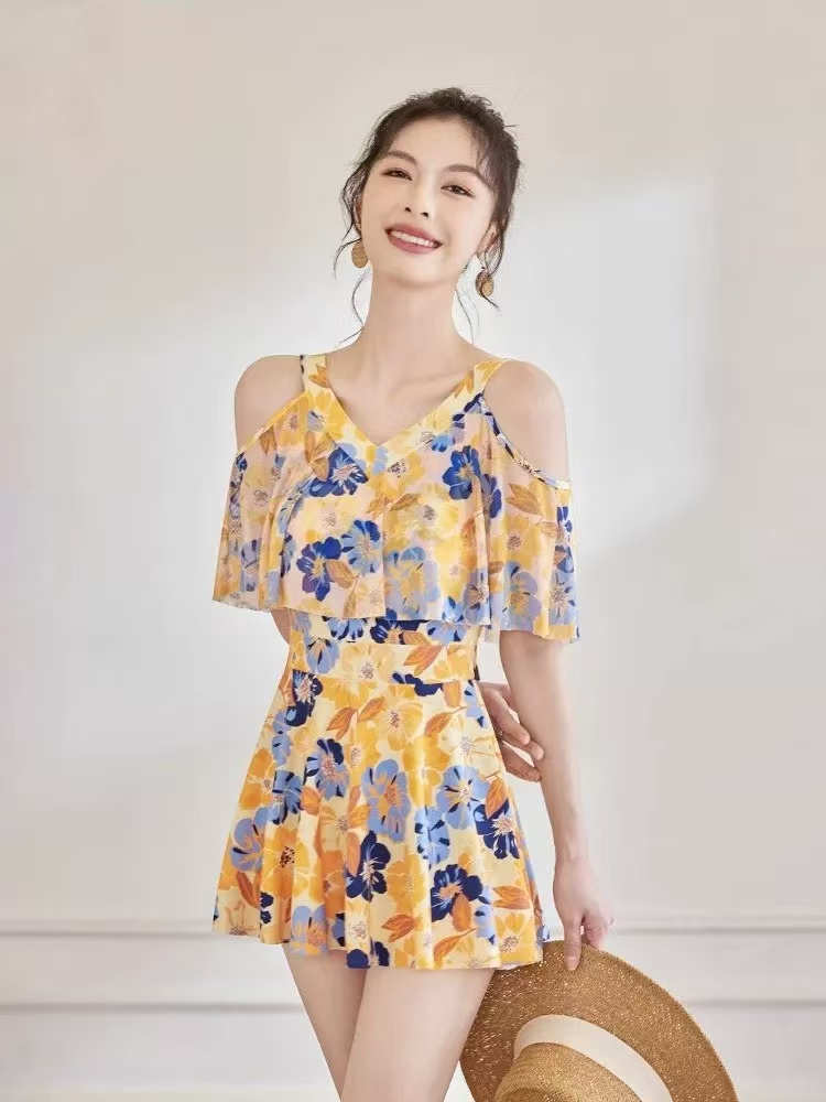2件套 分体 荷叶边微胖女孩遮肉显瘦泳衣