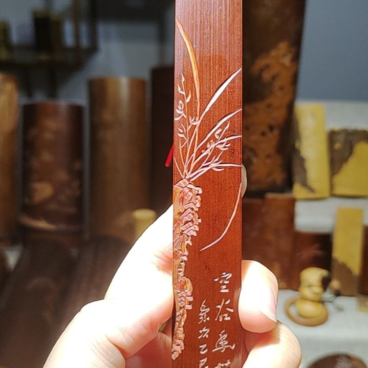 竹竹雕兰花书签手把件