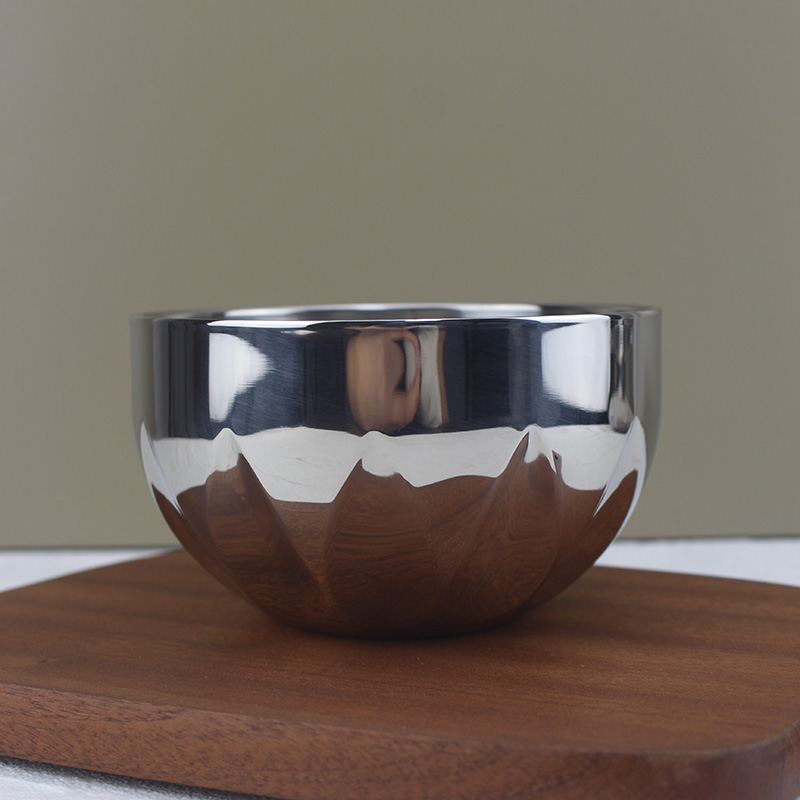 Doojan/度坚1810不锈钢饭碗双层隔热防烫钢碗镜面斜口大号吃米饭