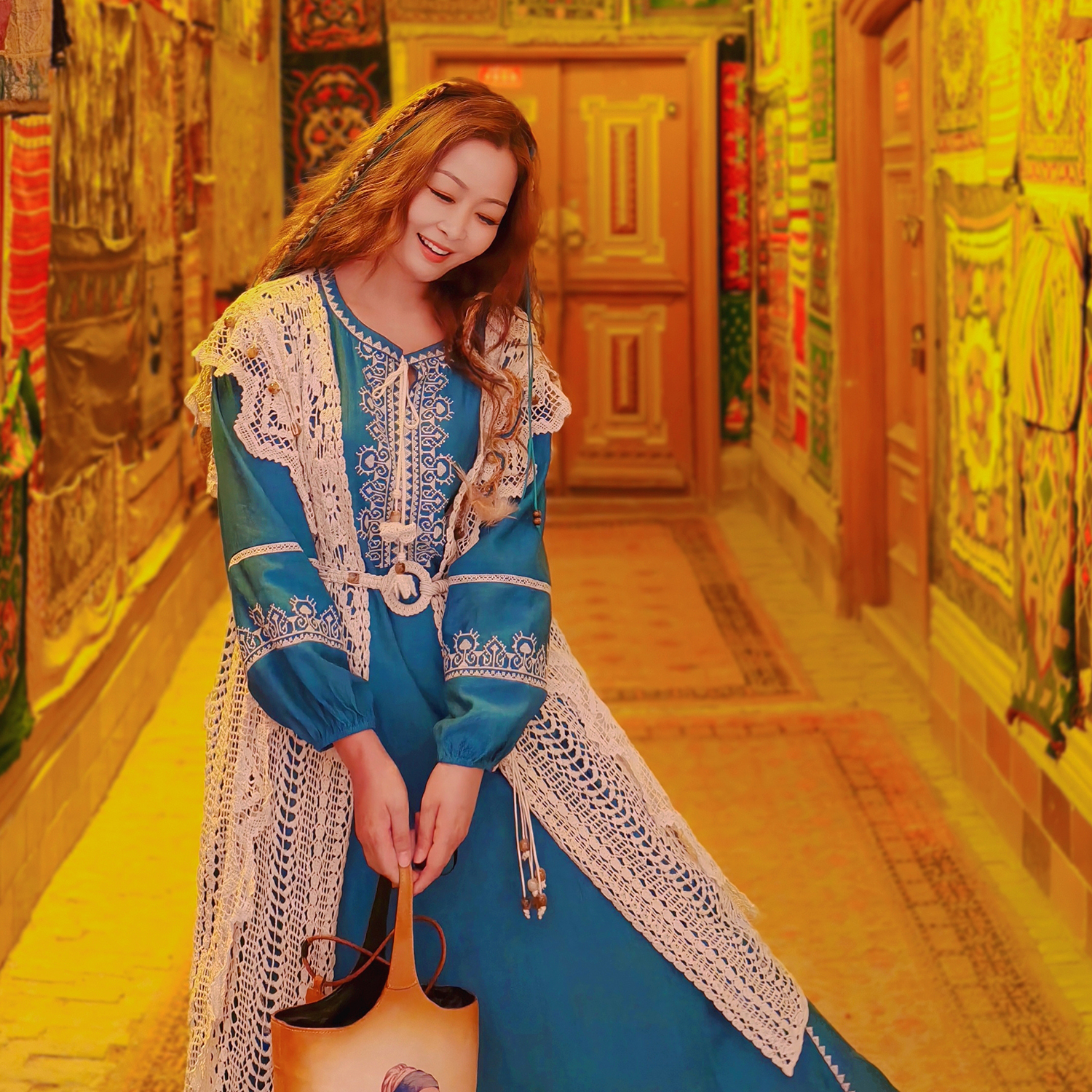 【董艺旅行穿搭】露西·串珠镂空马甲波西米亚度假风三亚云南旅拍