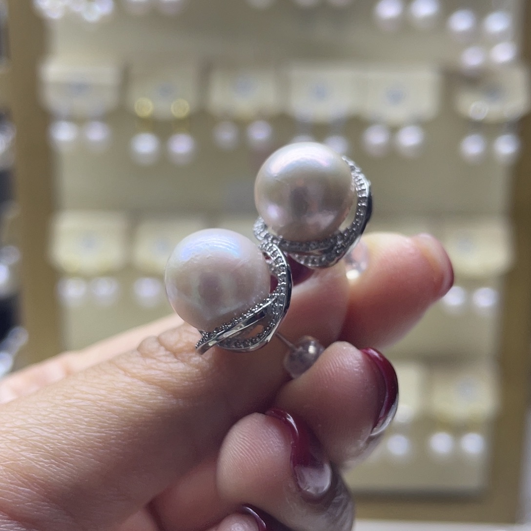淡水珍珠耳饰银S925镶嵌