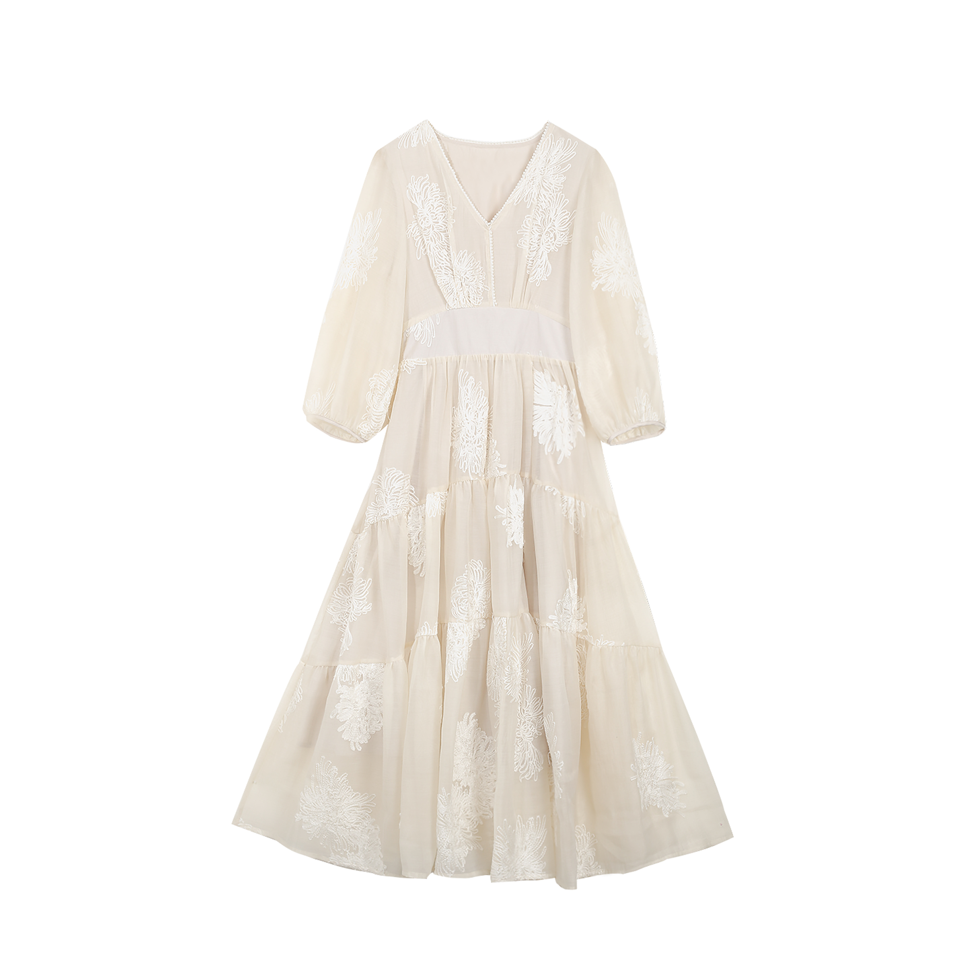 【瑾阁】法式刺绣V领夏气质收腰高级感仙女裙8886