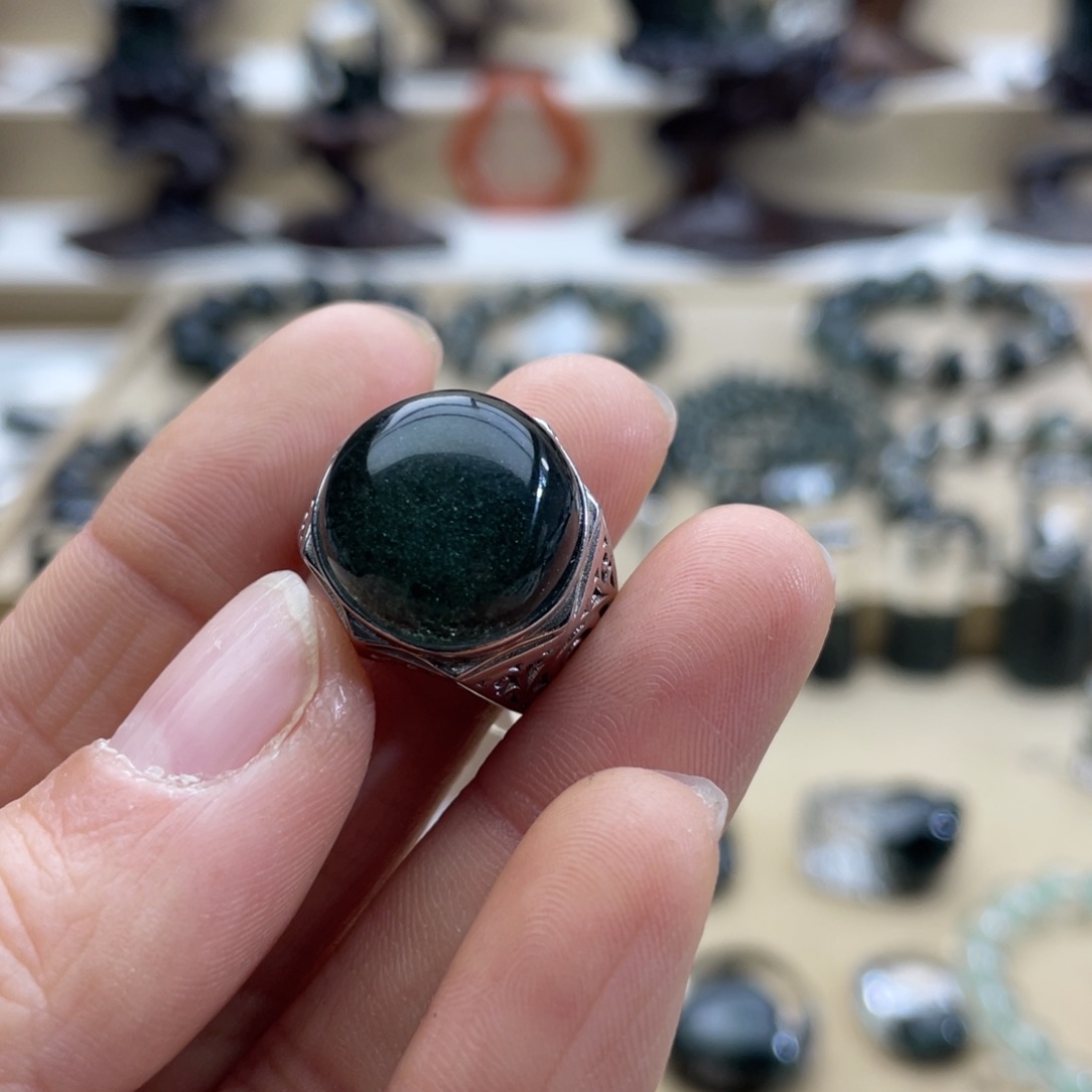 水晶戒指银S925镶嵌s****m绿幽灵千层戒指